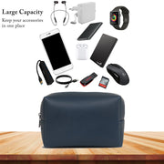 16" Vegan Leather Laptop Sleeve With Pouch (Navy Blue) - Enthopia