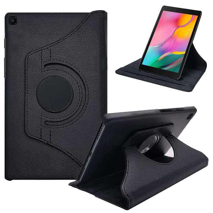 Samsung Galaxy Tab A 8.0 inch 2019 SM-T290, SM-T295 Leather Stand Smart Case Cover 360° MultiAngle Rotatable Case Cover, Black