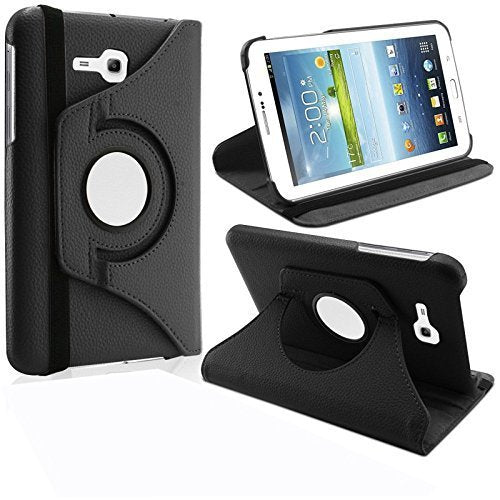 Samsung Galaxy Tab 3 Neo Lite T111 Leather Stand Smart Case Cover 360° MultiAngle Rotatable Case Cover, Black