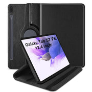 Samsung Galaxy Tab S7 FE 12.4 inch Leather Stand Smart Case Cover 360° MultiAngle Rotatable Case Cover, Black