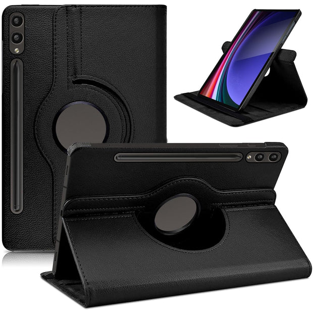 Samsung Galaxy Tab S9 Ultra Case 14.6 Inch 2023 (SM-X91) / Galaxy Tab S8 Ultra Leather Stand Smart Case Cover 360° MultiAngle Rotatable Case Cover, Black
