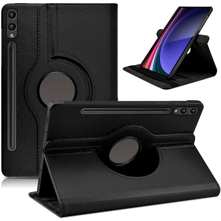 Samsung Galaxy Tab S9 Ultra Case 14.6 Inch 2023 (SM-X91) / Galaxy Tab S8 Ultra Leather Stand Smart Case Cover 360° MultiAngle Rotatable Case Cover, Black