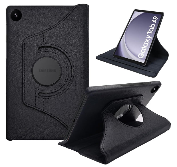 Samsung Tab A9 (8.7 inch) Leather Stand Smart Case Cover 360° MultiAngle Rotatable Case Cover, Black