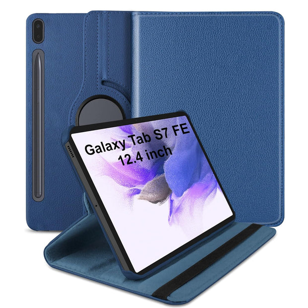Samsung Galaxy Tab S7 FE 12.4 inch Leather Stand Smart Case Cover 360° MultiAngle Rotatable Case Cover, Black