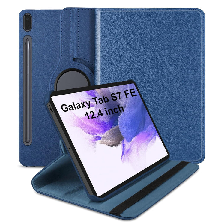 Samsung Galaxy Tab S7 FE 12.4 inch Leather Stand Smart Case Cover 360° MultiAngle Rotatable Case Cover, Black