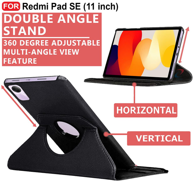 Redmi Pad SE (11 inch) Leather Stand Smart Case Cover 360° MultiAngle Rotatable Case Cover