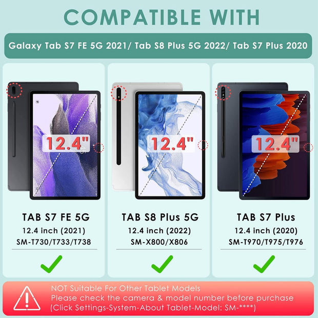 Samsung Galaxy Tab S7 FE 12.4 inch Leather Stand Smart Case Cover 360° MultiAngle Rotatable Case Cover, Black