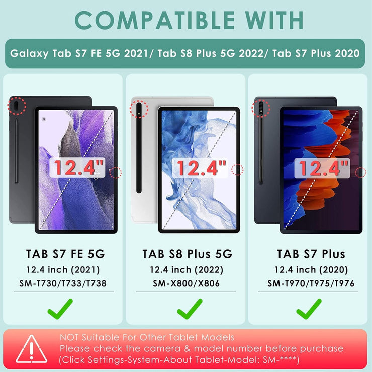 Samsung Galaxy Tab S7 FE 12.4 inch Leather Stand Smart Case Cover 360° MultiAngle Rotatable Case Cover, Black