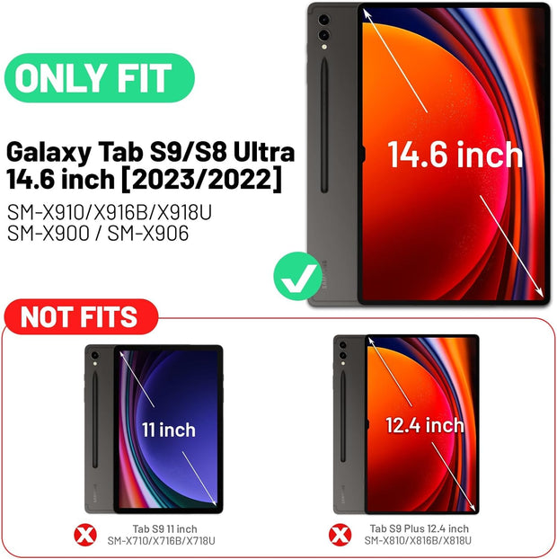Samsung Galaxy Tab S9 Ultra Case 14.6 Inch 2023 (SM-X91) / Galaxy Tab S8 Ultra Leather Stand Smart Case Cover 360° MultiAngle Rotatable Case Cover, Black