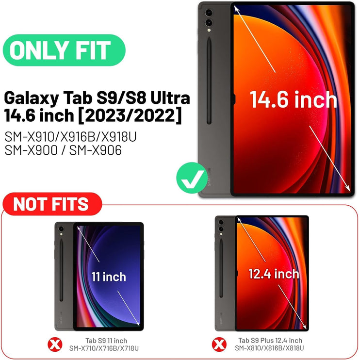 Samsung Galaxy Tab S9 Ultra Case 14.6 Inch 2023 (SM-X91) / Galaxy Tab S8 Ultra Leather Stand Smart Case Cover 360° MultiAngle Rotatable Case Cover, Black