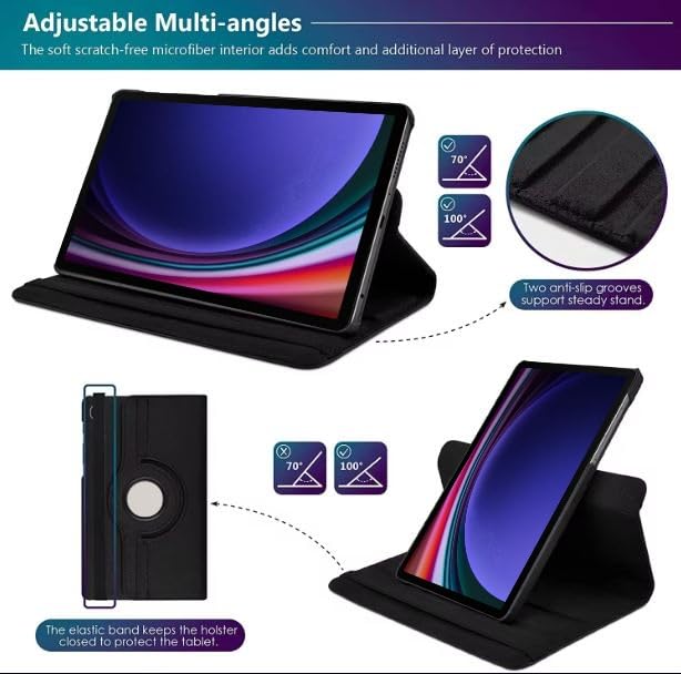 Samsung Galaxy Tab S9 11 inch / S9 FE / S10 FE 10.9 inch Leather Stand Smart Case Cover 360° MultiAngle Rotatable Case Cover, Black