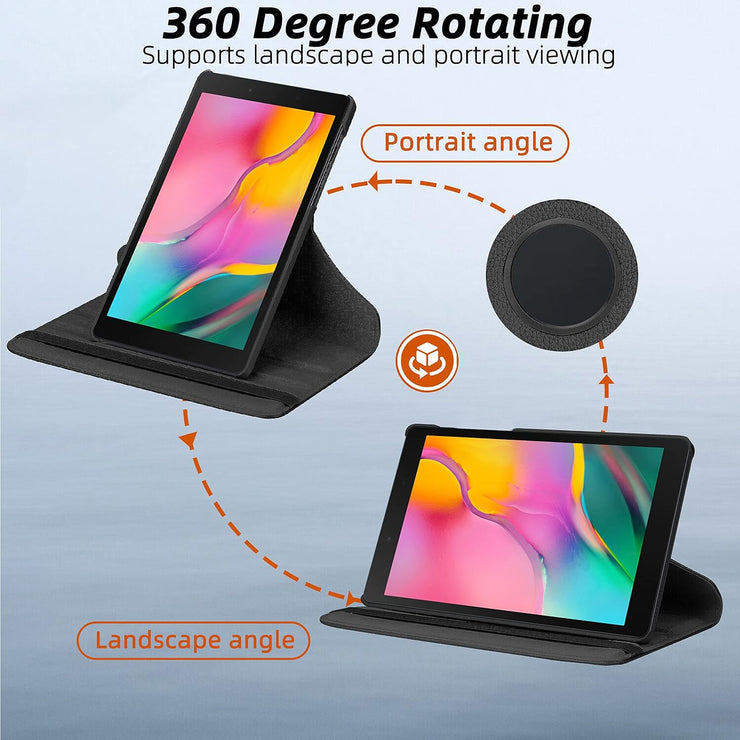 Samsung Galaxy Tab A 8.0 inch 2019 SM-T290, SM-T295 Leather Stand Smart Case Cover 360° MultiAngle Rotatable Case Cover, Black