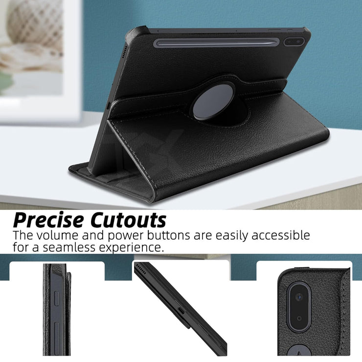 Samsung Galaxy Tab S7 FE 12.4 inch Leather Stand Smart Case Cover 360° MultiAngle Rotatable Case Cover, Black