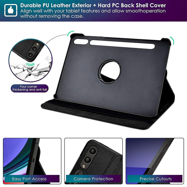 Samsung Galaxy Tab S9 Ultra Case 14.6 Inch 2023 (SM-X91) / Galaxy Tab S8 Ultra Leather Stand Smart Case Cover 360° MultiAngle Rotatable Case Cover, Black