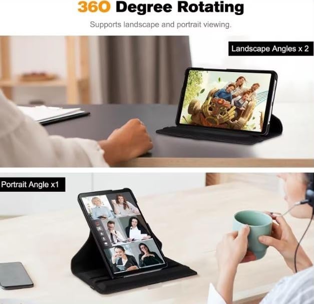Samsung Galaxy Tab S9 11 inch / S9 FE / S10 FE 10.9 inch Leather Stand Smart Case Cover 360° MultiAngle Rotatable Case Cover, Black