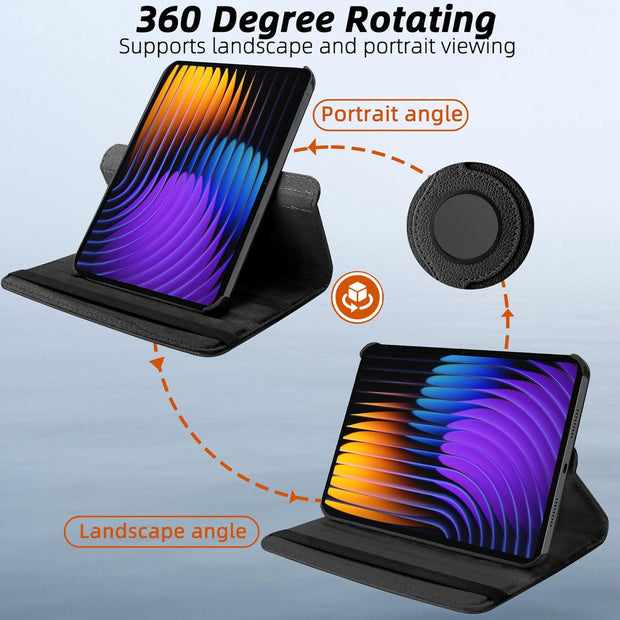 Xiaomi Mi Pad 7 11.2 inch Case/Pad 7 Pro Leather Stand Smart Case Cover 360° MultiAngle Rotatable Case Cover, Black