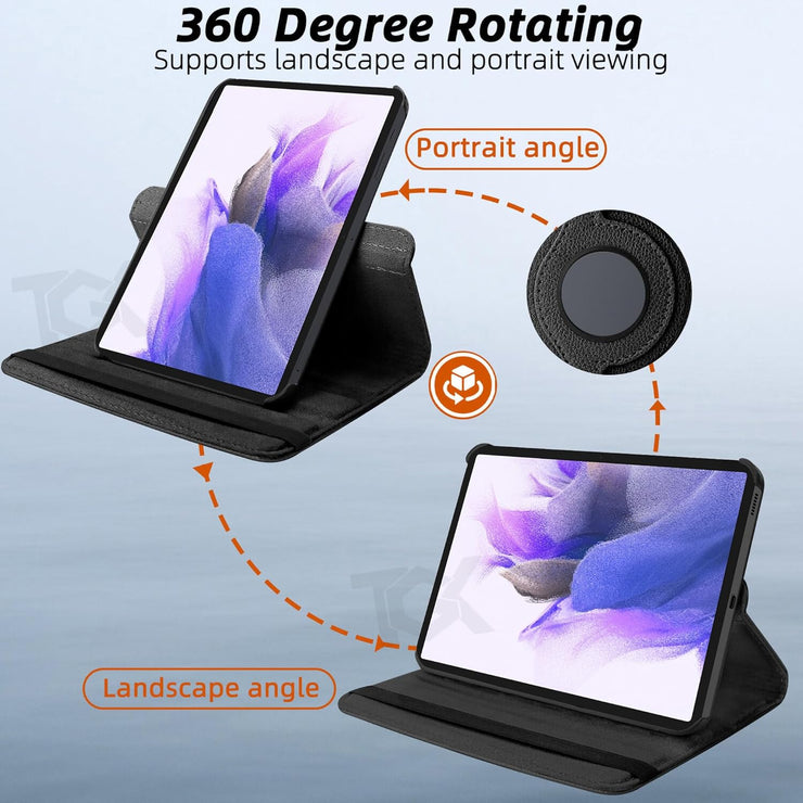 Samsung Galaxy Tab S7 FE 12.4 inch Leather Stand Smart Case Cover 360° MultiAngle Rotatable Case Cover, Black