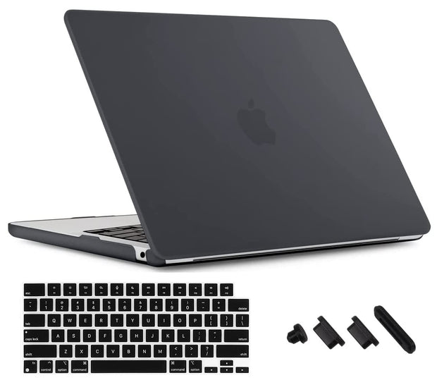Enthopia Case Compatible with MacBook Air 15 inch M4 A3241 M3 A3114 M2 A2941 Release 2025 2024 2023 with Touch ID Hard Shell Plastic Cover Keyguard Dust Plugs, Smoke Black