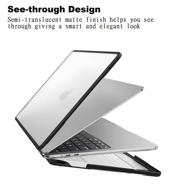 Enthopia Case Compatible with MacBook Air 15 inch M4 A3241 M3 A3114 M2 A2941 Release 2025 2024 2023 with Touch ID Hard Shell Cover TPU + PC Anti-Fingerprint Protective, Semi-Transparent & Black