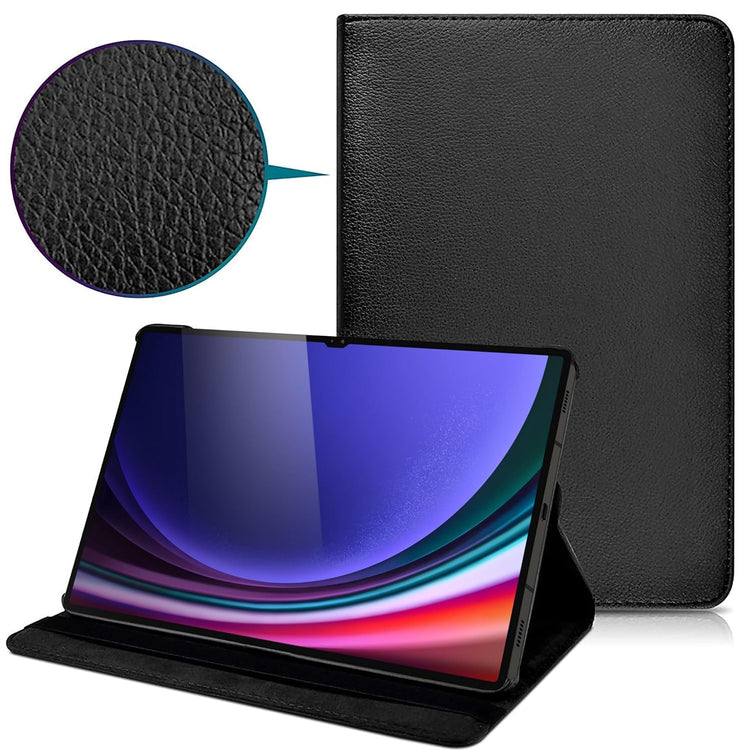 Samsung Galaxy Tab S9 Ultra Case 14.6 Inch 2023 (SM-X91) / Galaxy Tab S8 Ultra Leather Stand Smart Case Cover 360° MultiAngle Rotatable Case Cover, Black
