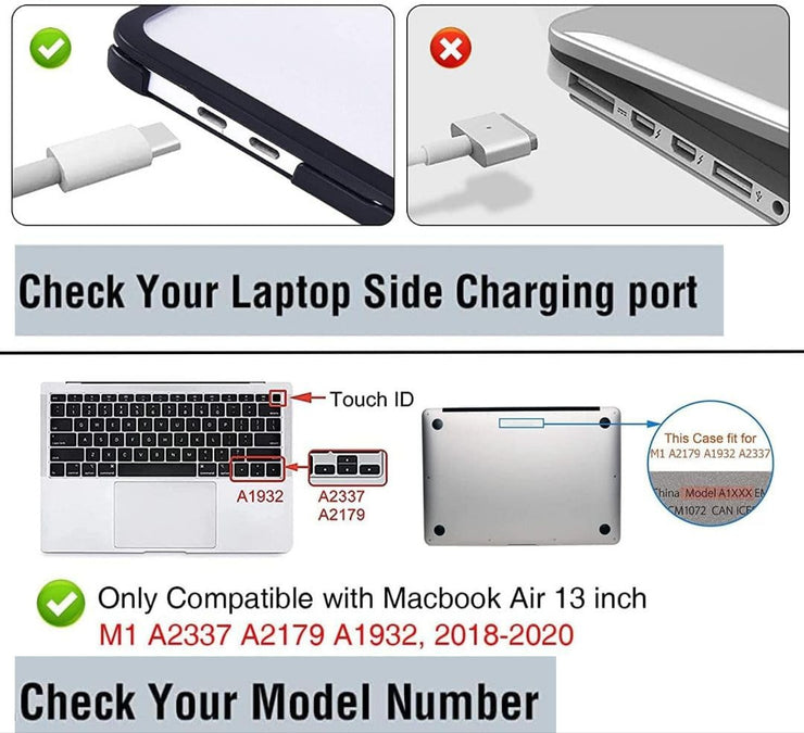 Enthopia Laptop TPU Bumper Case Cover for Apple MacBook Air M1 13.3" Compatible with A2337 & A2179 Retina Display Touch ID 2020 / A1932 (2018/19) Hard Shell with Logo Visible, AntiSlip Feet Pads (Black)