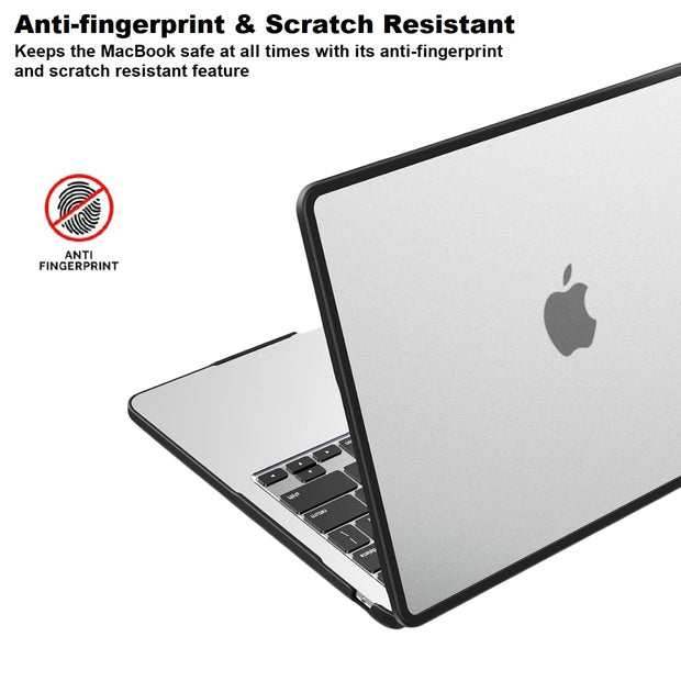 Enthopia Case Compatible with MacBook Air 15 inch M4 A3241 M3 A3114 M2 A2941 Release 2025 2024 2023 with Touch ID Hard Shell Cover TPU + PC Anti-Fingerprint Protective, Semi-Transparent & Black