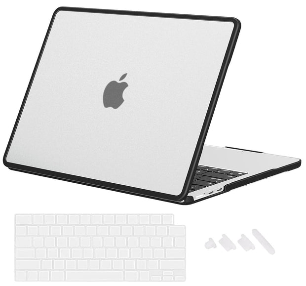 Enthopia Case Compatible with MacBook Air 15 inch M4 A3241 M3 A3114 M2 A2941 Release 2025 2024 2023 with Touch ID Hard Shell Cover TPU + PC Anti-Fingerprint Protective, Semi-Transparent & Black