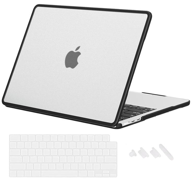 Enthopia Case Compatible with MacBook Air 15 inch M4 A3241 M3 A3114 M2 A2941 Release 2025 2024 2023 with Touch ID Hard Shell Cover TPU + PC Anti-Fingerprint Protective, Semi-Transparent & Black