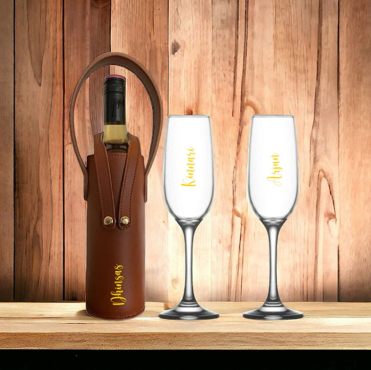 Wine bottle caddy with 2 glasses