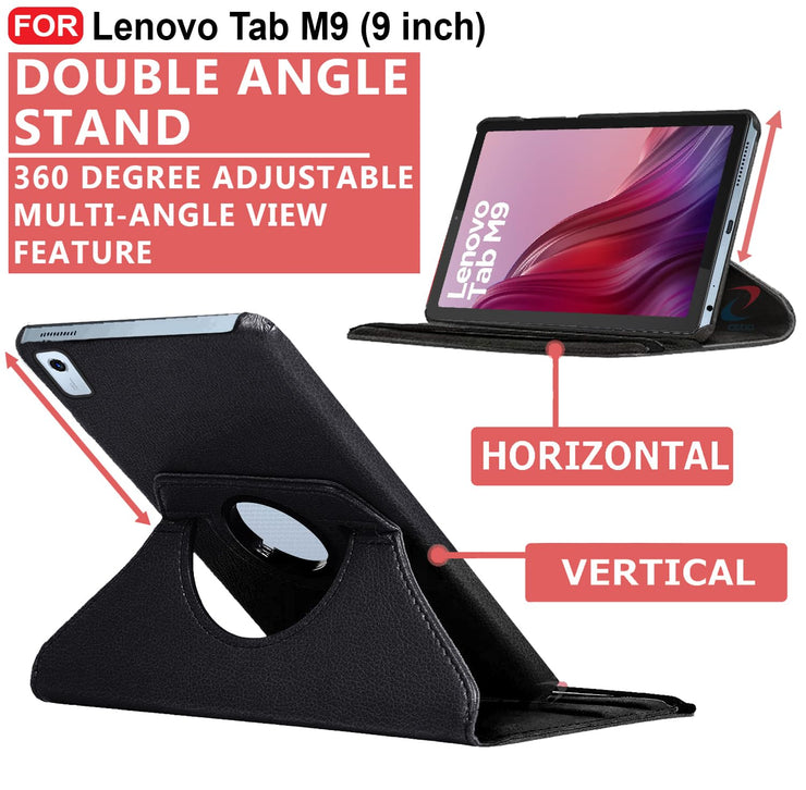 Lenovo Tab M9 (9 inch) Leather Stand Smart Case Cover 360° MultiAngle Rotatable Case Cover