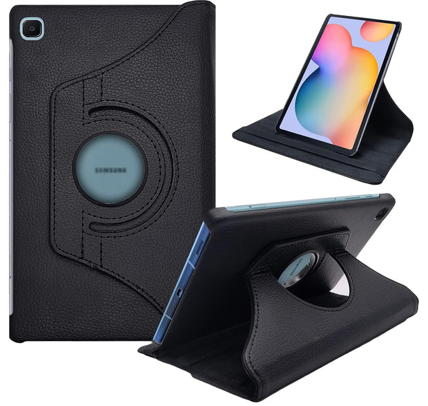 Samsung Tab S6 Lite (10.4 inch) Leather Stand Smart Case Cover 360° MultiAngle Rotatable Case Cover, Black