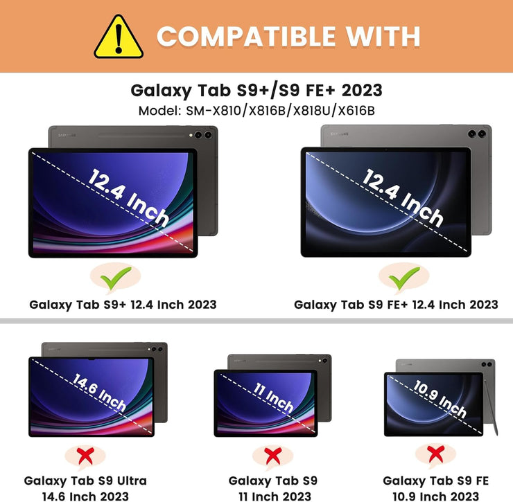Samsung Galaxy Tab S9+ 12.4 inch Leather Stand Smart Case Cover 360° MultiAngle Rotatable Case Cover, Black