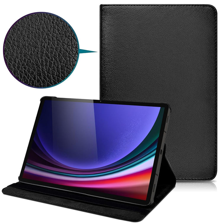 Samsung Galaxy Tab S9+ 12.4 inch Leather Stand Smart Case Cover 360° MultiAngle Rotatable Case Cover, Black