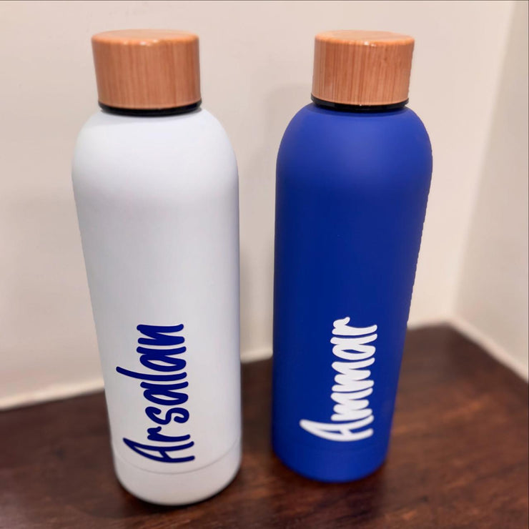 Personalised Insulated Water Bottle With Bamboo Lid