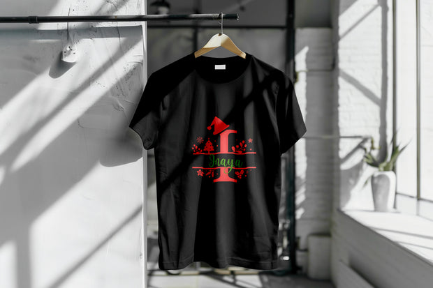 Christmas Tshirt - For Kids - Personalised - Monogram with name