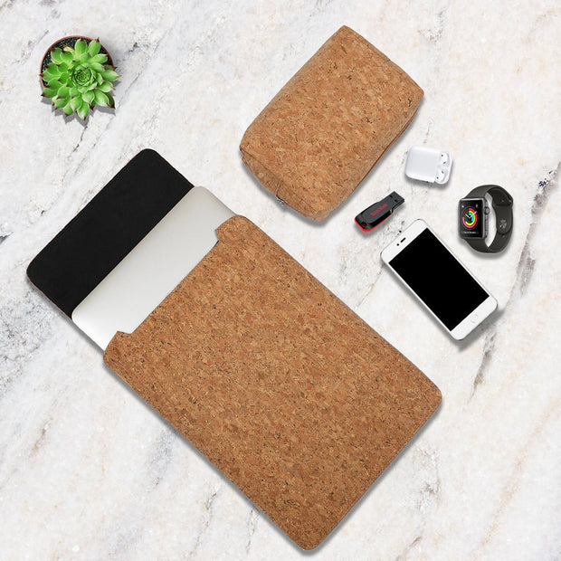 13" Laptop Sleeve With Pouch (Plain Cork) - Enthopia