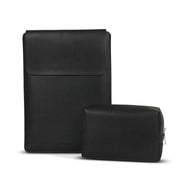 13" Vegan Leather Laptop Sleeve With Pouch (Black) - Enthopia