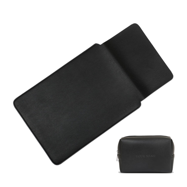 13" Vegan Leather Laptop Sleeve With Pouch (Black) - Enthopia