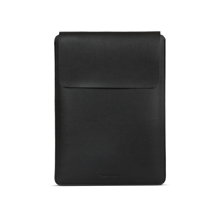 13" Vegan Leather Laptop Sleeve With Pouch (Black) - Enthopia