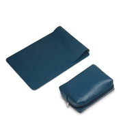13" Vegan Leather Laptop Sleeve With Pouch (Deep Sea Blue) - Enthopia