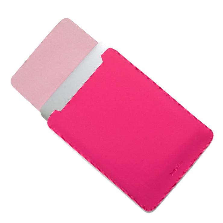 13" Vegan Leather Laptop Sleeve With Pouch (Neon Pink) - Enthopia
