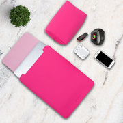 13" Vegan Leather Laptop Sleeve With Pouch (Neon Pink) - Enthopia