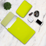 13" Vegan Leather Laptop Sleeve With Pouch (Neon Yellow) - Enthopia