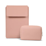 13" Vegan Leather Laptop Sleeve With Pouch (Nude) - Enthopia