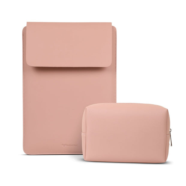 13" Vegan Leather Laptop Sleeve With Pouch (Nude) - Enthopia