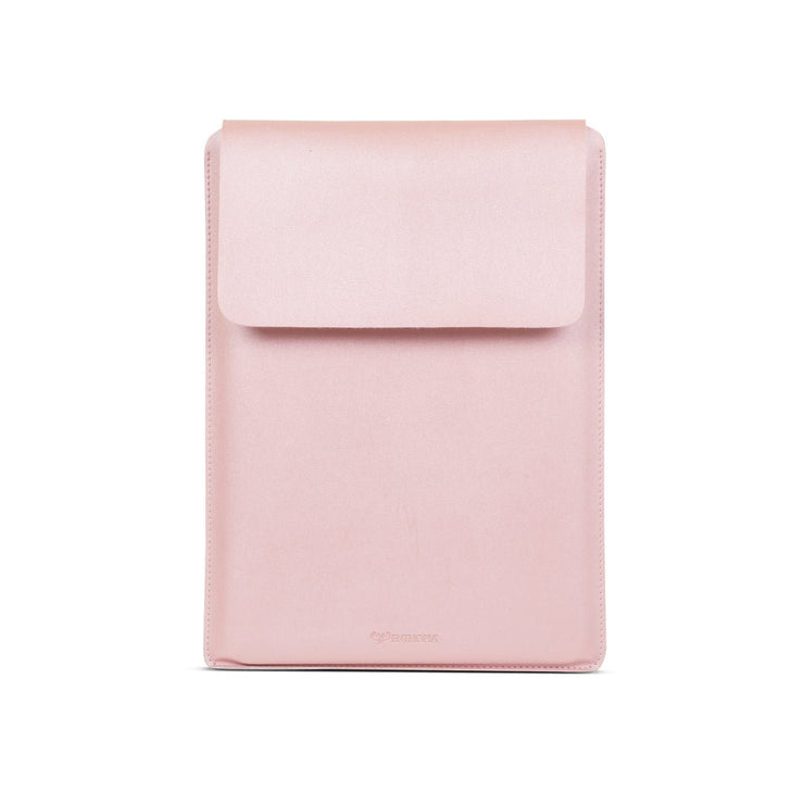 13" Vegan Leather Laptop Sleeve With Pouch (Shimmering Pink) - Enthopia