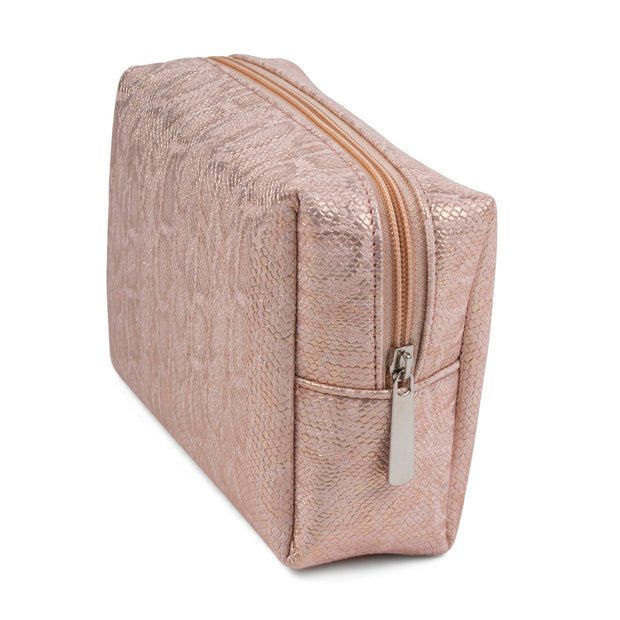 13" Vegan Leather Laptop Sleeve With Pouch (Snake Pink Gold) - Enthopia