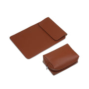 13" Vegan Leather Laptop Sleeve With Pouch (Tan) - Enthopia