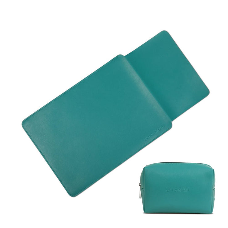 13" Vegan Leather Laptop Sleeve With Pouch (Teal) - Enthopia