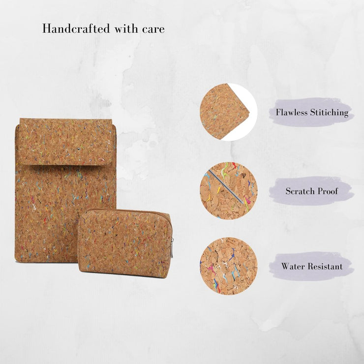 14" Laptop Sleeve With Pouch (Colourful Cork) - Enthopia